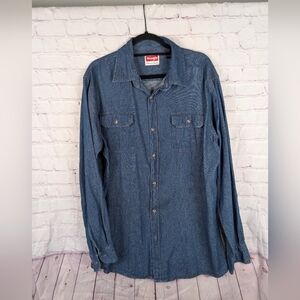 Men’s Wrangler Denim Button-Down Shirt Large Tall LT Blue Long Sleeve Work Shirt